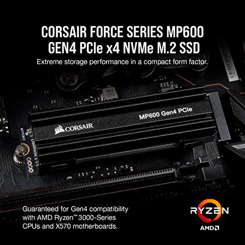 Corsair Force Series MP600 500GB Gen4 PCIe x4 NVMe M.2 SSD (Up to 4,950MB/s Sequential Read and 2,500MB/s Sequential Write Speeds, High-Density 3D TLC NAND, M.2 2280 Form Factor) Black