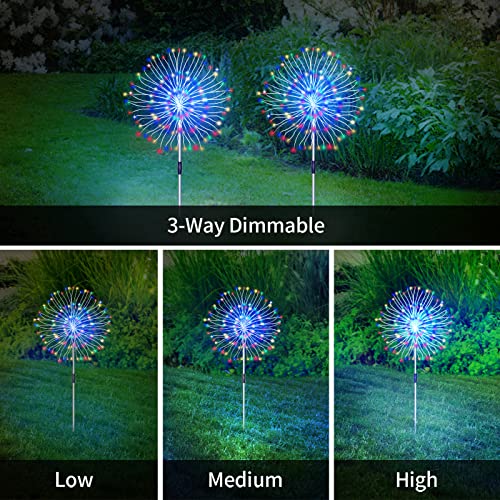 Solar Firework Lights Garden Lights Outdoor, 4 Pack Decorative Solar Lamps Waterproof with Remote, 8 Lighting Modes 120 LED Twinkling Landscape Outdoor Decor for Home Pathway Backyard Lawn-Colorful