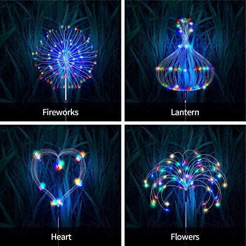 Solar Firework Lights Garden Lights Outdoor, 4 Pack Decorative Solar Lamps Waterproof with Remote, 8 Lighting Modes 120 LED Twinkling Landscape Outdoor Decor for Home Pathway Backyard Lawn-Colorful