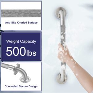 2 Pack Shower Grab Bar with Knurled Anti-Slip Grip 18 Inch ADA Compliant 500lbs Supporting with Concealed Screws 304 Stainless Steel Brushed Nickel Handicap Bars for Bathroom