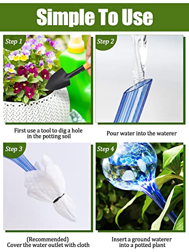 Lorvain Automatic Plant Watering Globes, 4pcs Self Watering Spikes Planter Insert, Automatic Plant Waterer System Devices, Watering Drip Irrigation Equipment Water Bulbs for Indoor Outdoor Plants