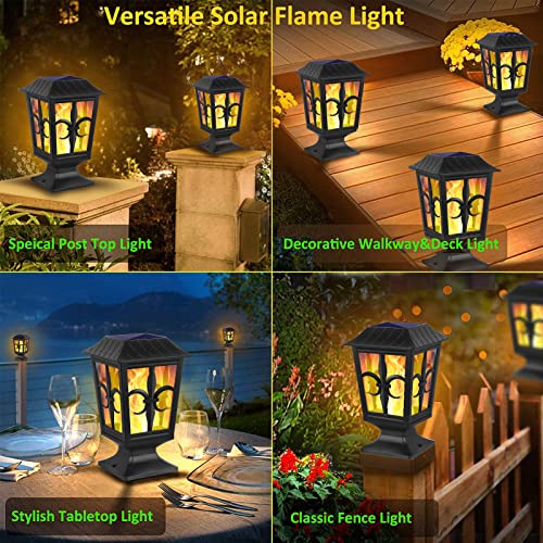 Ollivage Solar Post Lights Outdoor, Waterproof Solar Powered Post Caps Lights Solar Flame Lamp Post Light Fits 4x4 5x5 6x6 Wooden Posts in Patio, Deck or Garden Decoration