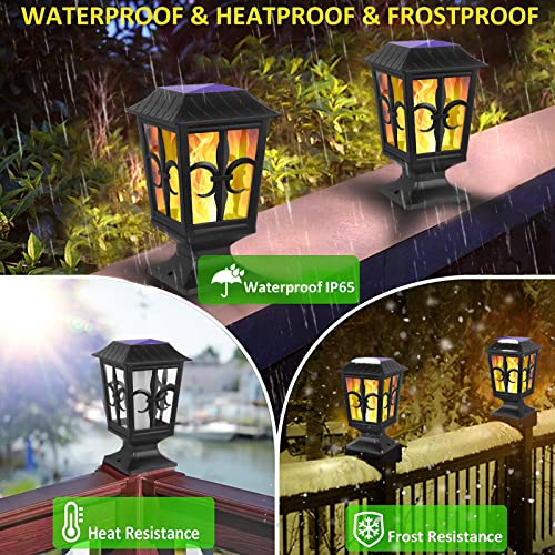 Ollivage Solar Post Lights Outdoor, Waterproof Solar Powered Post Caps Lights Solar Flame Lamp Post Light Fits 4x4 5x5 6x6 Wooden Posts in Patio, Deck or Garden Decoration