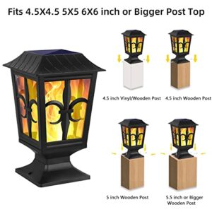 Ollivage Solar Post Lights Outdoor, Waterproof Solar Powered Post Caps Lights Solar Flame Lamp Post Light Fits 4x4 5x5 6x6 Wooden Posts in Patio, Deck or Garden Decoration