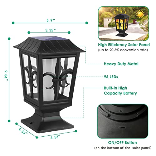 Ollivage Solar Post Lights Outdoor, Waterproof Solar Powered Post Caps Lights Solar Flame Lamp Post Light Fits 4x4 5x5 6x6 Wooden Posts in Patio, Deck or Garden Decoration