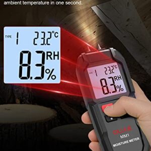 QLUUE Digital Moisture Meter, Moisture Tester with Replaceable pin, Temperature Measurement, Backlit LCD Display Moisture Detector for Wood, Building, Floor
