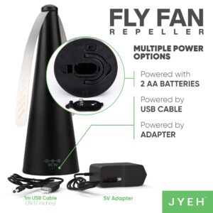 JYEH Fly Fan Repeller for Tables | Indoor & Outdoor | Keeps Flies Away from Food | Fly Repellent | for Outdoor Meals & Seating | Portable Electricity Enabled Fan | Black | 2 Pack |