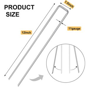 Whonline 60pcs 12 Inch Ground Stakes, 11 Gauge Landscape Staples Heavy Duty Garden Stakes for Securing Lawn Fabric, Tent, Weed Barrier, Irrigation Tubing
