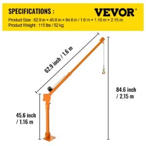 VEVOR Davit Crane, 2200 lbs Truck Crane, Wireless Remote Control Dock Crane, 12V 360° Swivel Electric Crane for Truck, Crane Hitch for Lifting Goods in Construction, Forestry, Factory, and Transport