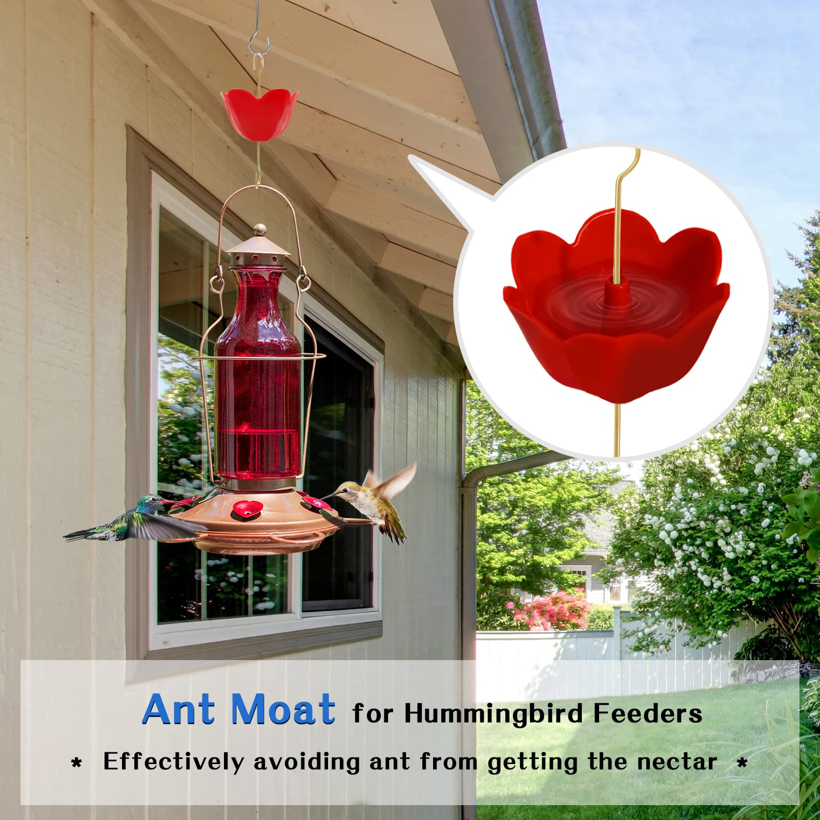 GESAIL Ant Moat for Hummingbird Feeders, Large Capacity Protect Nectar Metal Hooks Ant Guard 4 Brushes for Outdoor Patio Yard Hanging Feeders 4 Packs