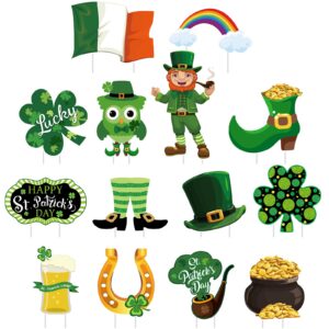 14 pieces st. patrick's day yard sign outdoor garden decorations horseshoe shamrock leprechaun yard sign irish saint patty's day lawn outdoor decor with stakes
