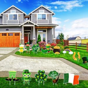 14 Pieces St. Patrick's Day Yard Sign Outdoor Garden Decorations Horseshoe Shamrock Leprechaun Yard Sign Irish Saint Patty's Day Lawn Outdoor Decor with Stakes