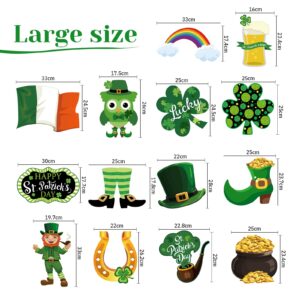 14 Pieces St. Patrick's Day Yard Sign Outdoor Garden Decorations Horseshoe Shamrock Leprechaun Yard Sign Irish Saint Patty's Day Lawn Outdoor Decor with Stakes