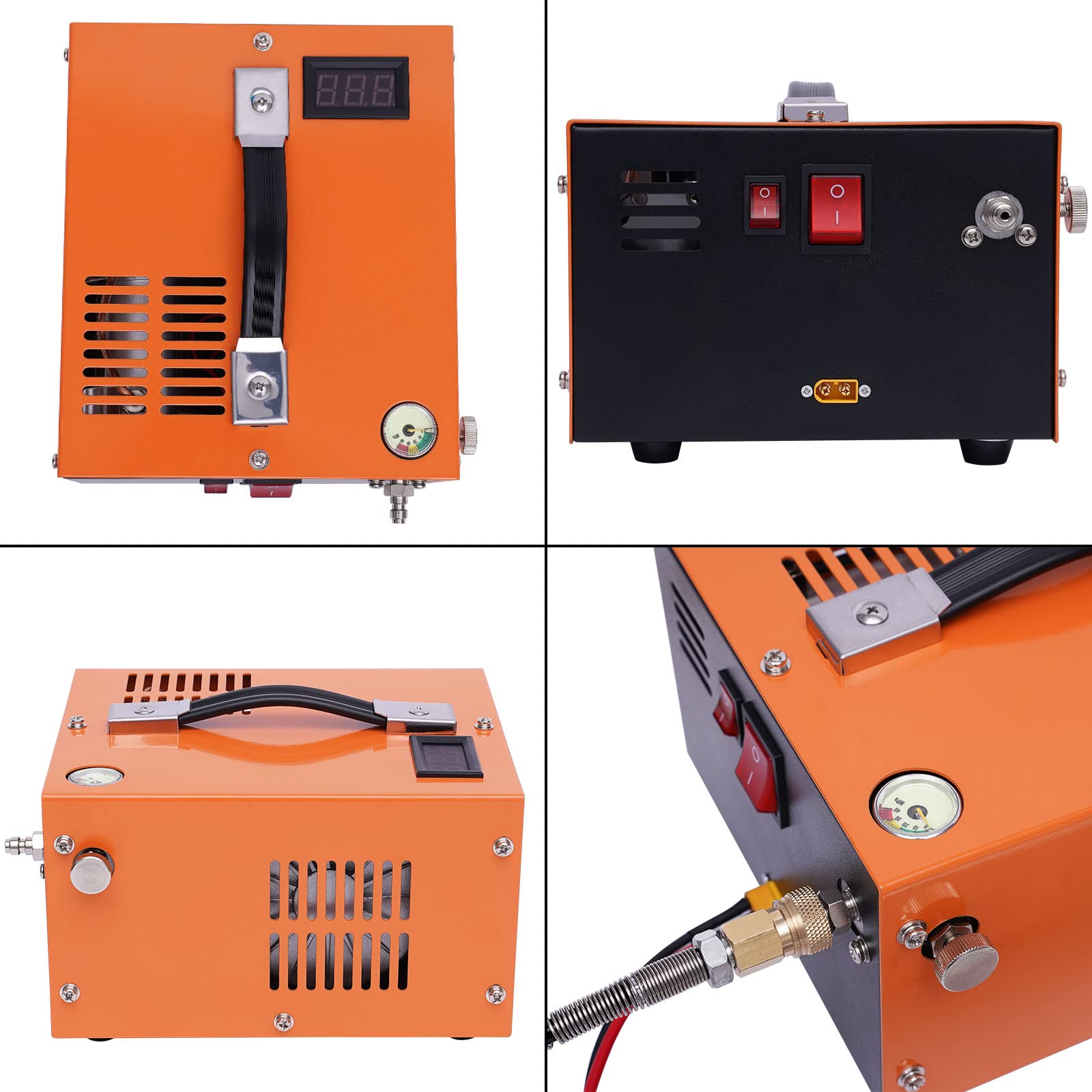 PCP Compressor,Air Gun High Pressure Pump Transformer 4500psi 12V High Pressure Air Compressor Built-in Transformer Portable High Pressure Pump Fan Cooling (Orange)