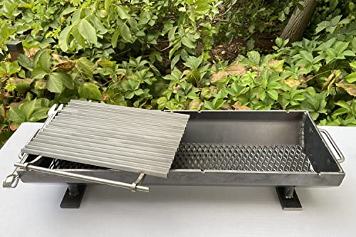 MOTOES Hibachi Grill Metal Portable Fire Pit, Outdoor Fire Pit, Backyard Fire Pit Bowl, Stainless Steel Charcoal Grill Kebab BBQ Portable Grill, 24''x 8'' inch Height : 5.5'' inch