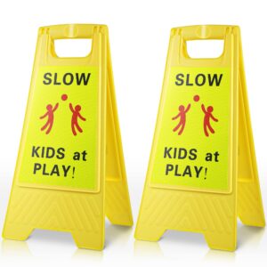 Dreyoo 2 Pack Slow Down Kids at Play Sign, 24 Inch Reflective Double Sided Slow Children at Play Signs, Caution Kids Playing Safety Signs for Street Neighborhood Yard School Park Sidewalk and Driveway