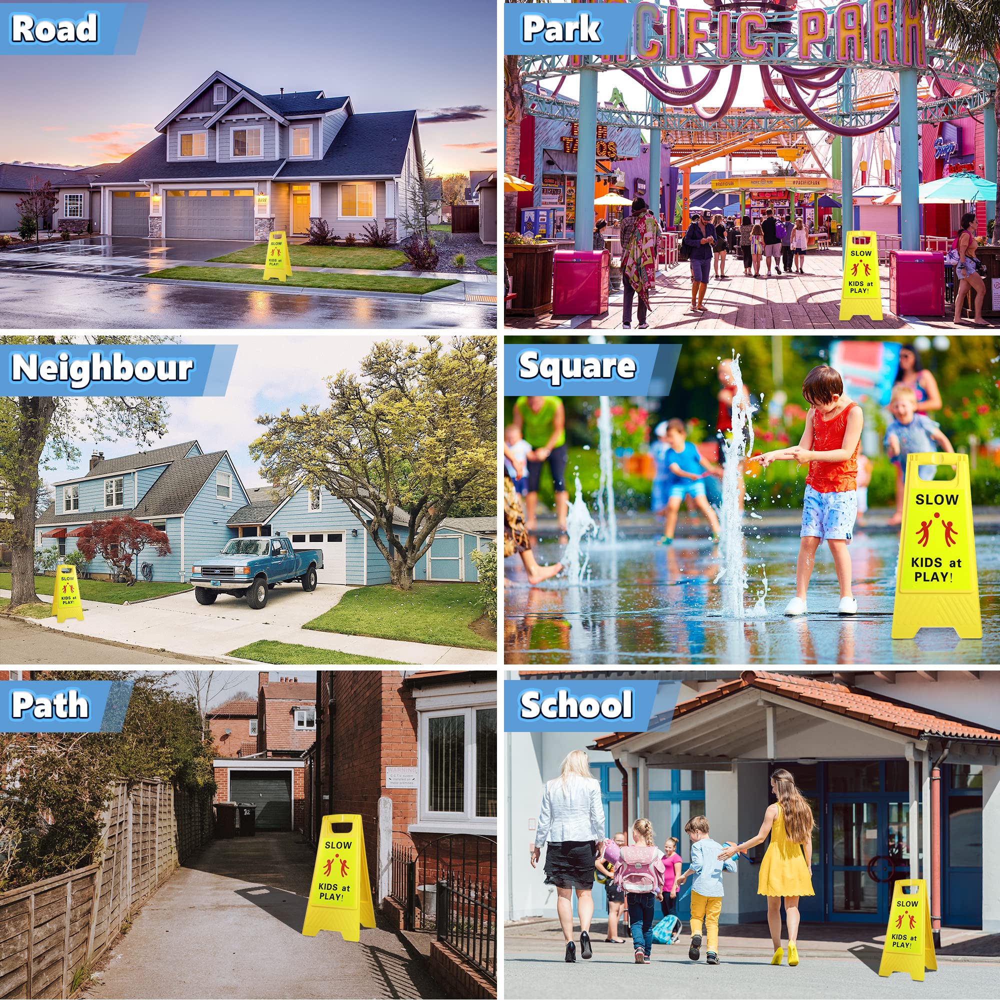 Dreyoo 2 Pack Slow Down Kids at Play Sign, 24 Inch Reflective Double Sided Slow Children at Play Signs, Caution Kids Playing Safety Signs for Street Neighborhood Yard School Park Sidewalk and Driveway