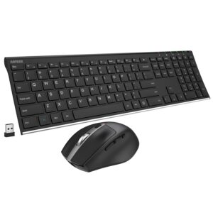arteck 2.4g wireless keyboard and mouse combo stainless steel ultra slim full size keyboard keyboard and ergonomic mice for computer desktop pc laptop and windows 10/8/7 build in rechargeable battery