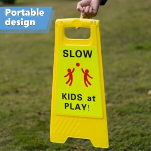 Dreyoo 2 Pack Slow Down Kids at Play Sign, 24 Inch Reflective Double Sided Slow Children at Play Signs, Caution Kids Playing Safety Signs for Street Neighborhood Yard School Park Sidewalk and Driveway