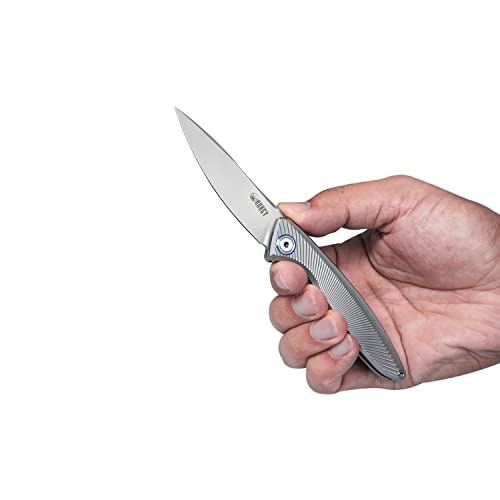 Kubey Pike KB2103 Small Pocket Knife with 2.87" 20CV Blade, Lightweight Parsons Bladeworks Designed Titanium Folding Knife for EDC Hiking Camping (Gray)