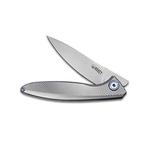 Kubey Pike KB2103 Small Pocket Knife with 2.87" 20CV Blade, Lightweight Parsons Bladeworks Designed Titanium Folding Knife for EDC Hiking Camping (Gray)