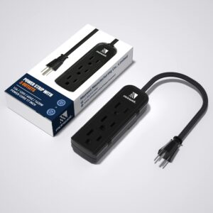 2Pack Small Power Strip Black Outlet - 1FT Heavy Duty Power Extension Cord, Mini Size Portable 3 Outlet Power Strip for Office,Computer,Home Accessories,Travel,ETL Listed (13a/125v/60hz/1625w)