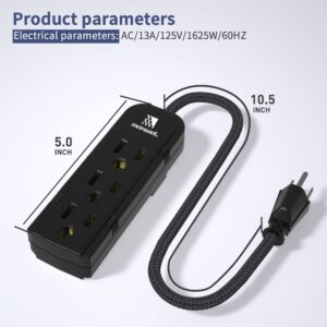 2Pack Small Power Strip Black Outlet - 1FT Heavy Duty Power Extension Cord, Mini Size Portable 3 Outlet Power Strip for Office,Computer,Home Accessories,Travel,ETL Listed (13a/125v/60hz/1625w)