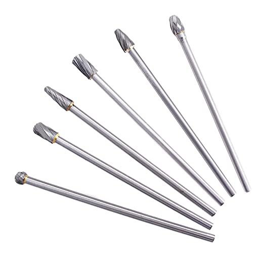 WFLNHB Carbide Alloy Rotary Burr Set - 6Pcs 6mm 1/4 Inch Shank 150mm Long Fit Rotary Tool for Woodworking, Drilling, Metal Craving, Engraving, Polishing