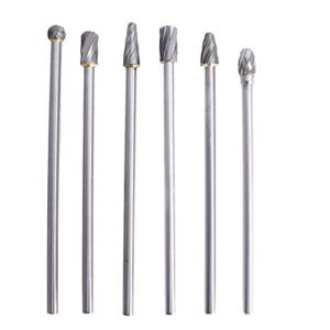 WFLNHB Carbide Alloy Rotary Burr Set - 6Pcs 6mm 1/4 Inch Shank 150mm Long Fit Rotary Tool for Woodworking, Drilling, Metal Craving, Engraving, Polishing