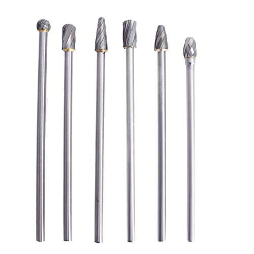 WFLNHB Carbide Alloy Rotary Burr Set - 6Pcs 6mm 1/4 Inch Shank 150mm Long Fit Rotary Tool for Woodworking, Drilling, Metal Craving, Engraving, Polishing