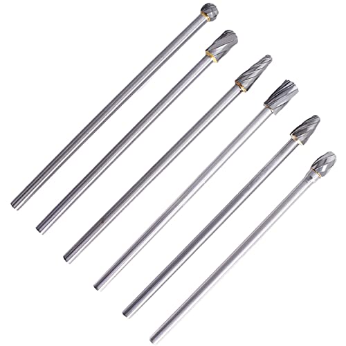 WFLNHB Carbide Alloy Rotary Burr Set - 6Pcs 6mm 1/4 Inch Shank 150mm Long Fit Rotary Tool for Woodworking, Drilling, Metal Craving, Engraving, Polishing