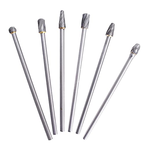 WFLNHB Carbide Alloy Rotary Burr Set - 6Pcs 6mm 1/4 Inch Shank 150mm Long Fit Rotary Tool for Woodworking, Drilling, Metal Craving, Engraving, Polishing