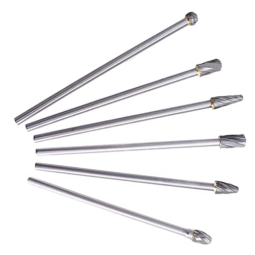 WFLNHB Carbide Alloy Rotary Burr Set - 6Pcs 6mm 1/4 Inch Shank 150mm Long Fit Rotary Tool for Woodworking, Drilling, Metal Craving, Engraving, Polishing