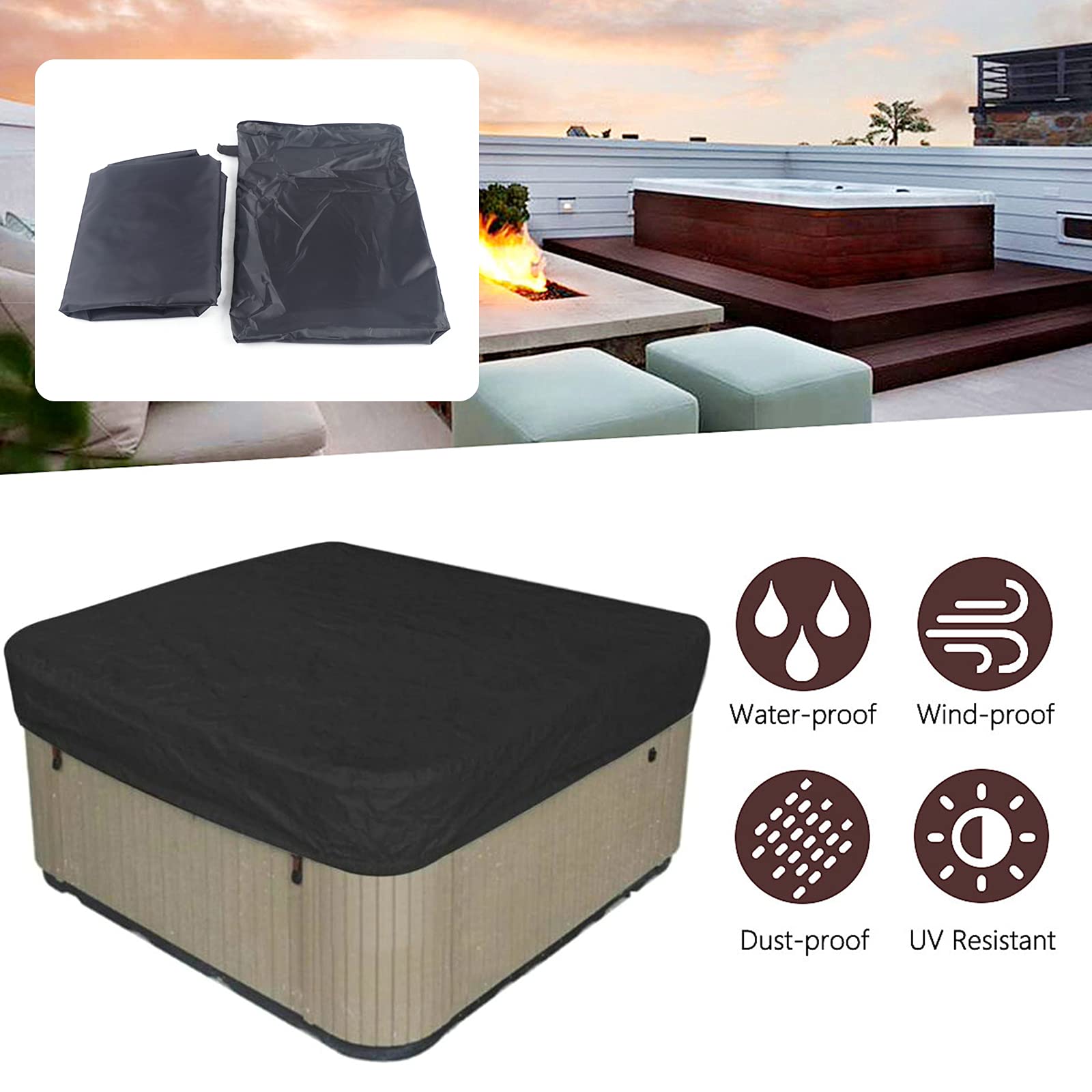 LYNICESHOP Square Hot Tub Cover, Heavy Duty Waterproof Oxford Cloth Hot Tub SPA Cover, Dust-Proof UV Resistant, 78.7 x 78.7 x 11.81 Inch