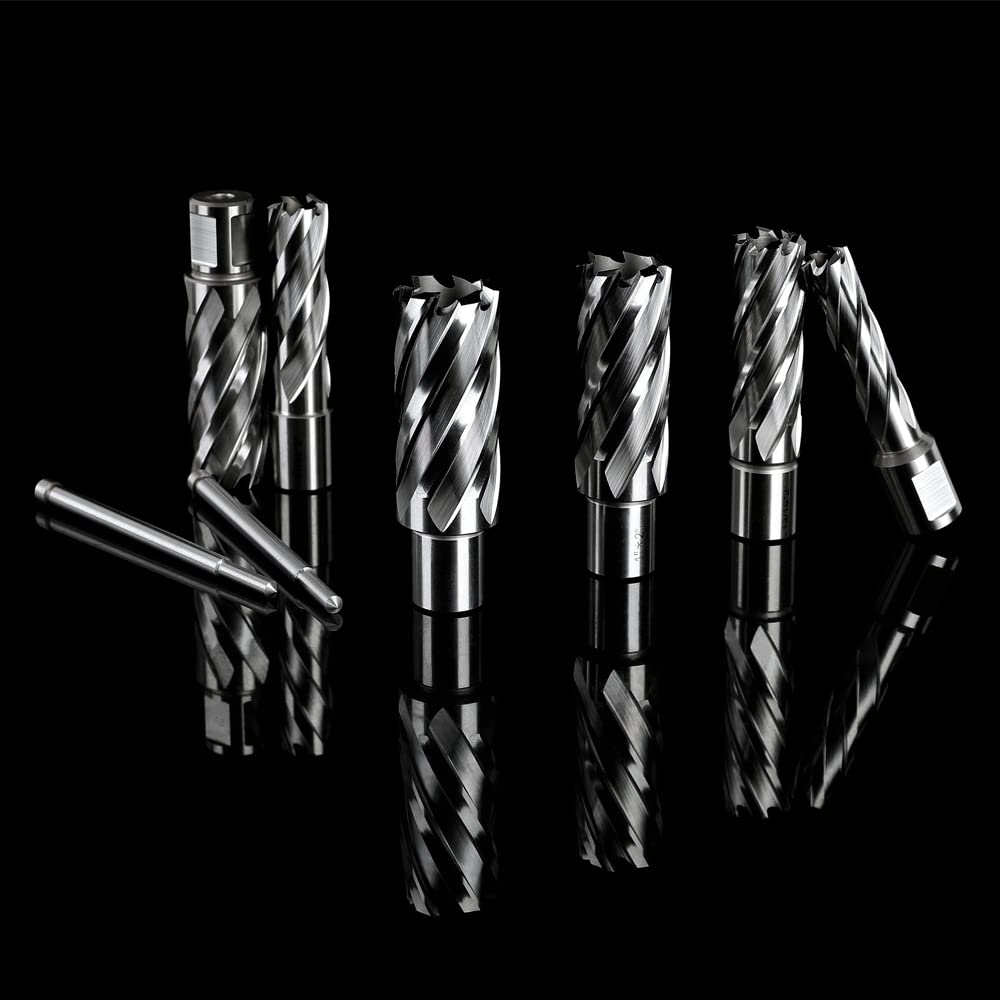 OSCARBIDE Annular Cutter Set 8 Pieces, 3/4"Weldon Shank,2"Cutting Depth,(9/16,11/16,13/16,15/16,1,1-1/16) inch Cutting Diameter,Mag Drill Bits for Magnetic Drill Press with 2pcs Pilot Pins