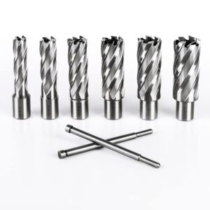 oscarbide annular cutter set 8 pieces, 3/4"weldon shank,2"cutting depth,(9/16,11/16,13/16,15/16,1,1-1/16) inch cutting diameter,mag drill bits for magnetic drill press with 2pcs pilot pins