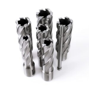 OSCARBIDE Annular Cutter Set 8 Pieces, 3/4"Weldon Shank,2"Cutting Depth,(9/16,11/16,13/16,15/16,1,1-1/16) inch Cutting Diameter,Mag Drill Bits for Magnetic Drill Press with 2pcs Pilot Pins