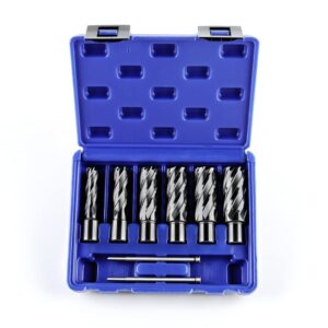 OSCARBIDE Annular Cutter Set 8 Pieces, 3/4"Weldon Shank,2"Cutting Depth,(9/16,11/16,13/16,15/16,1,1-1/16) inch Cutting Diameter,Mag Drill Bits for Magnetic Drill Press with 2pcs Pilot Pins