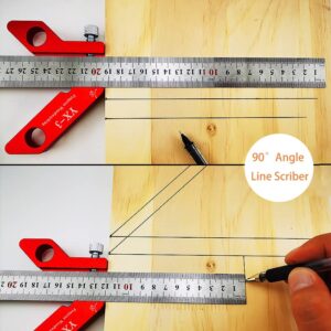 Center Finder Woodworking Square Center Scribe Circle Center Finder 45° 90° Scribe Scribing Rule Layout Gauge Magnetic Wood Measuring Scribe Tool