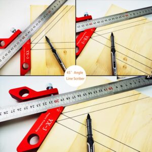 Center Finder Woodworking Square Center Scribe Circle Center Finder 45° 90° Scribe Scribing Rule Layout Gauge Magnetic Wood Measuring Scribe Tool