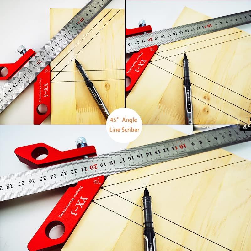 Center Finder Woodworking Square Center Scribe Circle Center Finder 45° 90° Scribe Scribing Rule Layout Gauge Magnetic Wood Measuring Scribe Tool