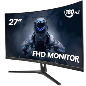 crua 27" 144hz/180hz curved gaming monitor, fhd 1080p va screen 1800r computer monitors, 1ms(gtg) with freesync, low motion blur, displayport, hdmi, support wall mount install- black