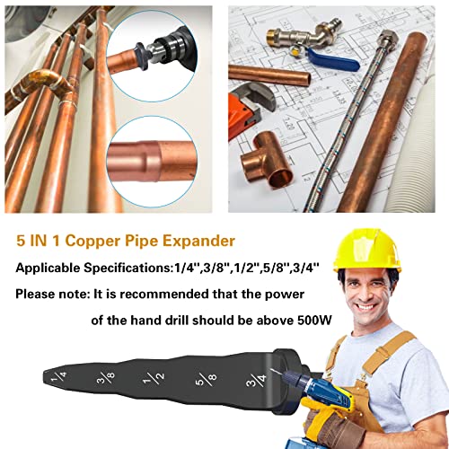 FANDGOK HVAC Tools, Pipe Swaging Tool Hand Drill Accessories, Copper Tube Expander for Air Conditioner and Heater Equipment, 1/4 inch , 3/8 1/2 5/8 3/4 7/8 Bits Set