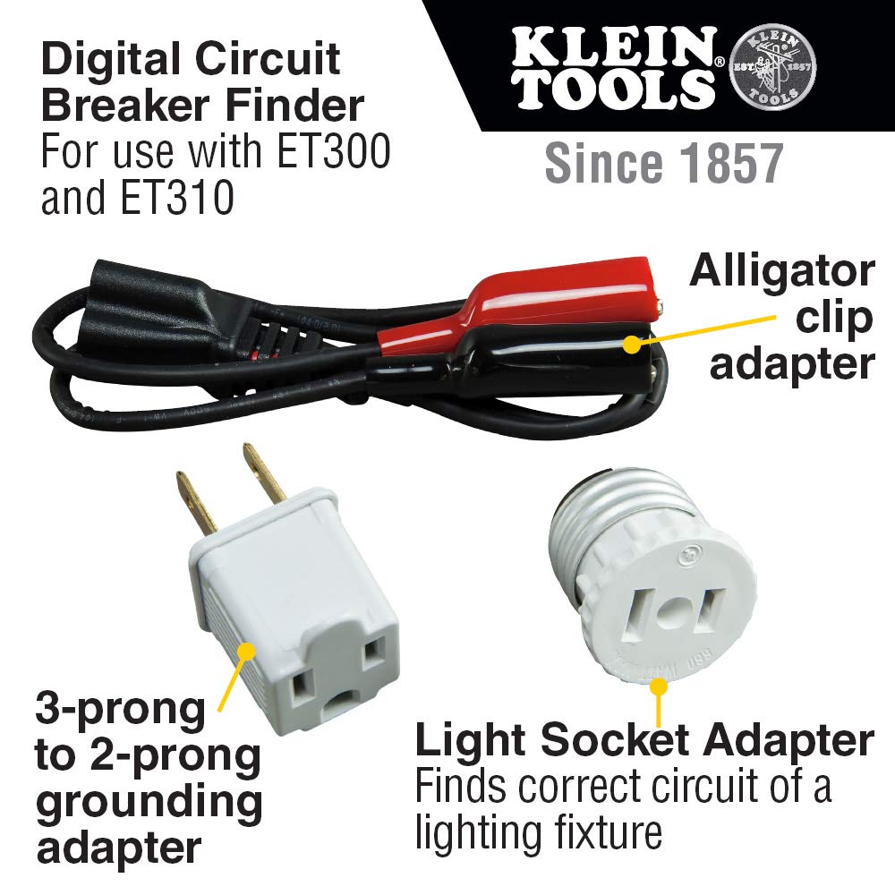 Klein Tools RT250 GFCI Receptacle Tester with LCD Display, for Standard 3-Wire 120V Electrical Outlets & Finder Accessory Kit, Circuit Breaker Leads, Circuit Breaker Adapters Klein Tools 69411