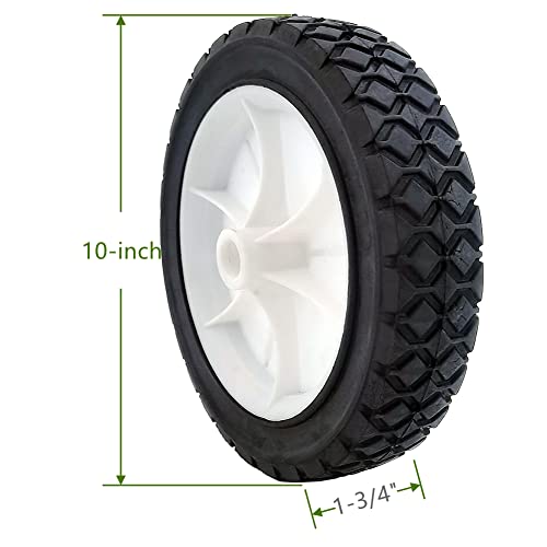 OTDSPARES 10-Inch Rubber Tire Plastic Wheel Replaces Oreg on 72-110 Hand Trucks Utility Carts 10x175 Wheel, 1/2-Inch Bore Offset Axle, White 2 Pack