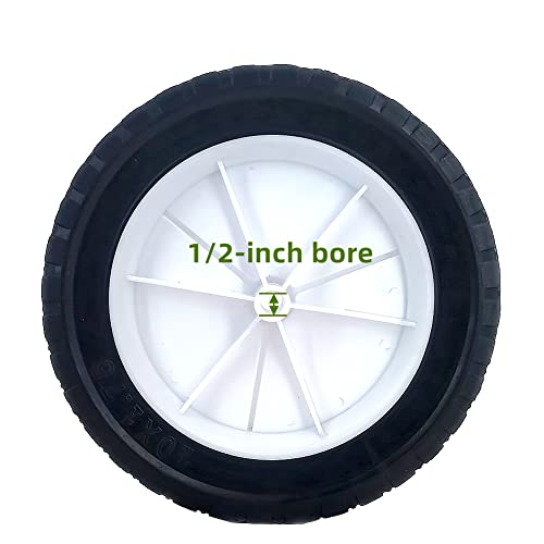 OTDSPARES 10-Inch Rubber Tire Plastic Wheel Replaces Oreg on 72-110 Hand Trucks Utility Carts 10x175 Wheel, 1/2-Inch Bore Offset Axle, White 2 Pack