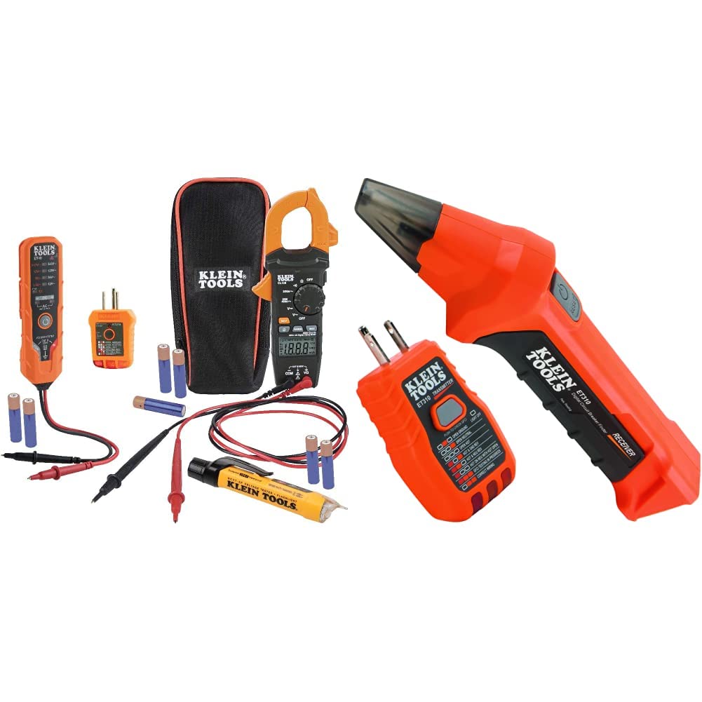 Klein Tools CL120VP Electrical Voltage Test Kit with Clamp Meter, Three Testers, Test Leads, Pouch and Batteries & ET310 AC Circuit Breaker Finder with Integrated GFCI Outlet Tester