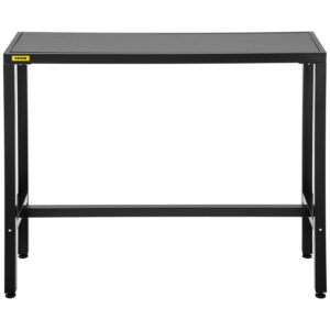 VEVOR Outdoor Bar Table, 46.5" L x 15" W x 38.6" H, Narrow Rectangular Height Pub Station, Sturdy Metal Frame Tall Counter with Adjustable Feet, for Patio, Balcony, Dinning Room, Bistro, Garden, Black