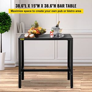 VEVOR Outdoor Bar Table, 38.6" L x 15" W x 38.6" H, Narrow Rectangular Height Pub Tables, Sturdy Metal Frame Tall Table Counter with Adjustable Feet, for Patio, Balcony, Dinning Room, Bistro, Garden