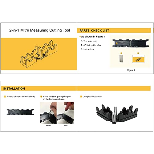 moonoom 2-in-1 Mitre Measuring Cutting Tool, Miter Saw Protractor Tool, Precise Mitre Angles Cutting Tool, Measuring Template Instrument Home Supplies